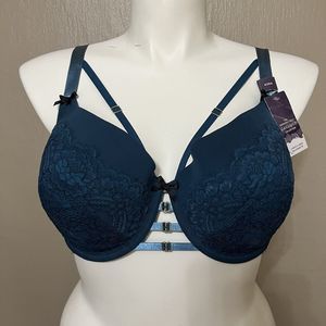 Cacique Lightly Lined Seriously Sexy Cage Style UW Bra Dark Teal Size 42DD NWT